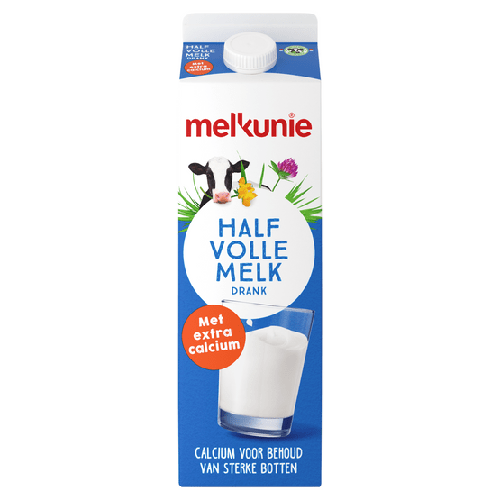 Foto van Melkunie Halfvolle melk drank extra calcium op witte achtergrond