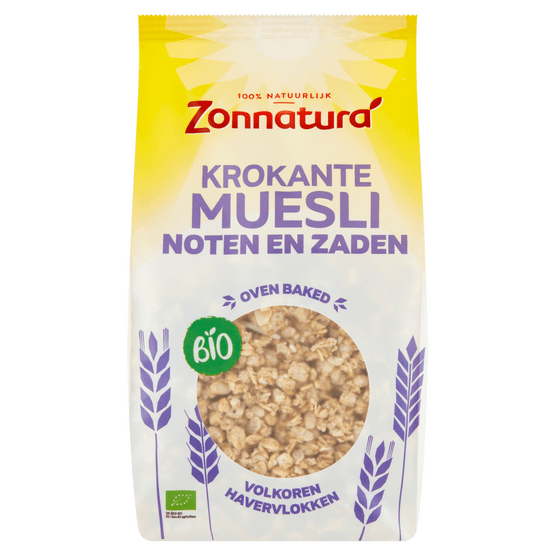 Foto van Zonnatura Muesli krokant noten en zaden op witte achtergrond