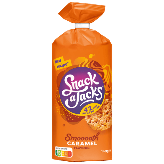 Foto van Snack a Jacks Rijstwafels caramel op witte achtergrond