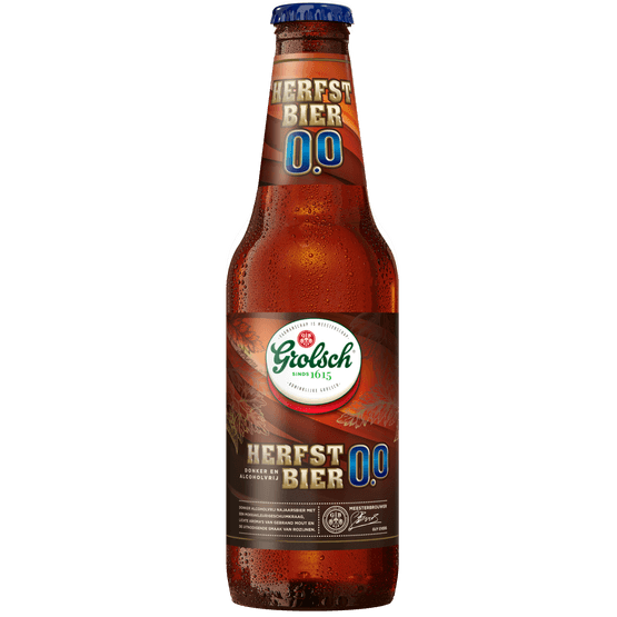 Foto van Grolsch Herfstbier 0.0% op witte achtergrond