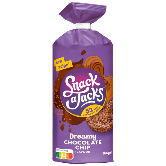 Foto van Snack a Jacks Rijstwafels chocolate chips op witte achtergrond