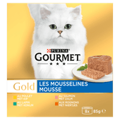 Gourmet Gold fijne mousse kip-zalm-niertjes-konijn 8 stuks