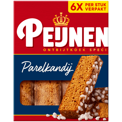 Foto van Peijnenburg Ontbijtkoekrepen parelkandij 6 stuks op witte achtergrond
