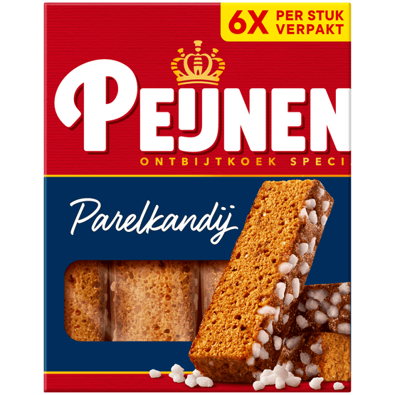 Foto van Peijnenburg Ontbijtkoekrepen parelkandij 6 stuks op witte achtergrond