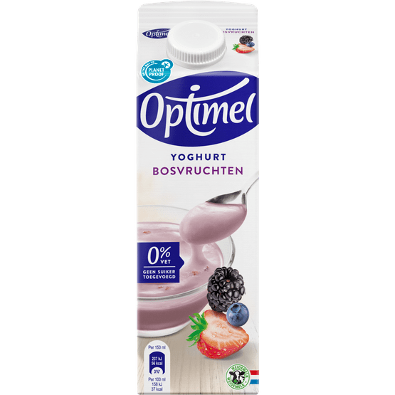 Foto van Optimel Yoghurt bosvruchten 0% vet op witte achtergrond