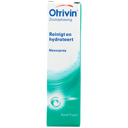 Foto van Otrivin Zoutoplossing neusspray bij een verstopte neus op witte achtergrond
