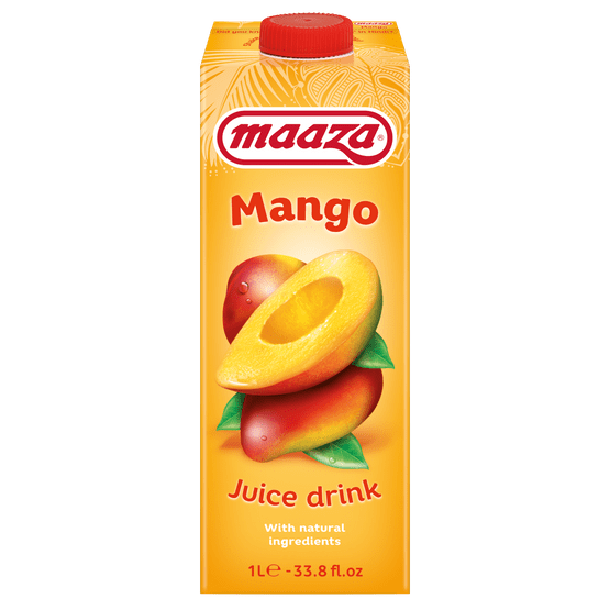 Foto van Maaza Mango juice drink op witte achtergrond