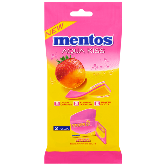 Foto van Mentos Aqua kiss strawberry 2-pack op witte achtergrond