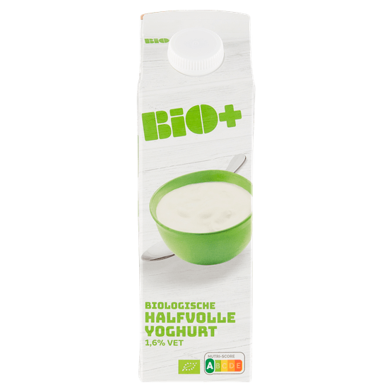 Foto van Bio+ Yoghurt halfvol op witte achtergrond