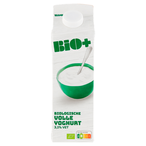 Foto van Bio+ Volle yoghurt op witte achtergrond