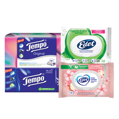 Edet Vochtig Toiletpapier of Tempo Zakdoekjes of Tissues