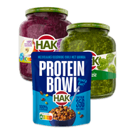 Hak groente, appelmoes of protein bowl