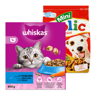 Whiskas kattenbrokjes of Frolic hondenbrokjes