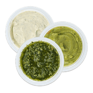 Groene pesto, guacamole of knoflooksaus