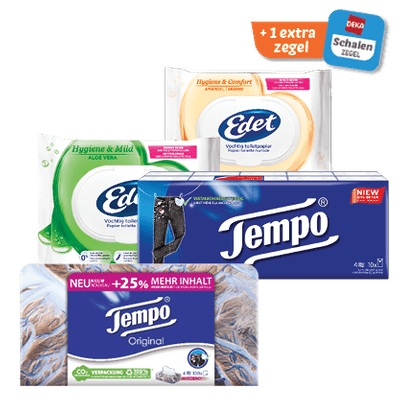 Edet Vochtig Toiletpapier of Tempo Zakdoekjes of Tissues