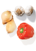 Rode paprika, knoflook of uien