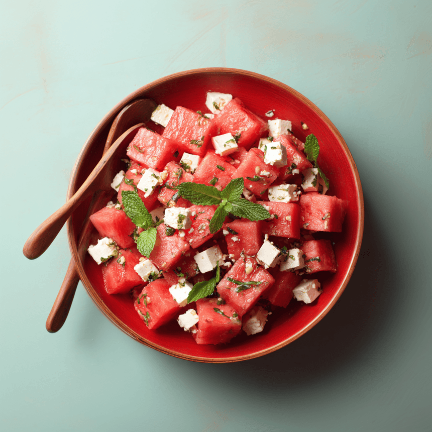 Watermeloensalade met feta en munt